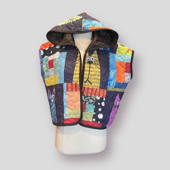 Upcycled Quilt Hooded Vest - Picture 2 of 6